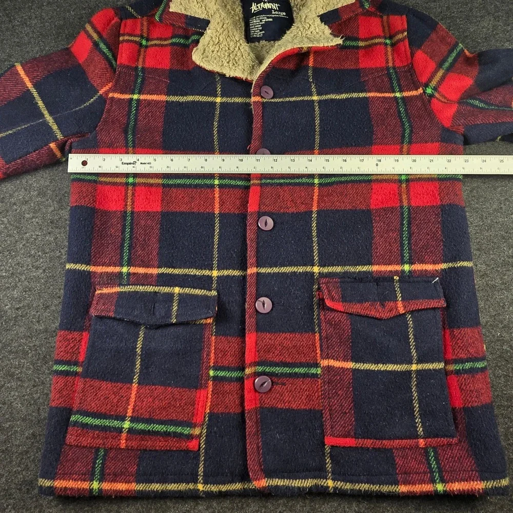 VTG Altamont Brian Slash Hansen Mens Sherpa Flannel Shacket Skater Plaid Size L